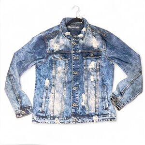 TrillNation Blue Distressed / Thrashed Denim Jean Jacket Size L